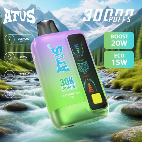 DE026 Vape jetable 30000 bouffées avec écran d'affichage LED et débit d'air réglable ATVS Vape