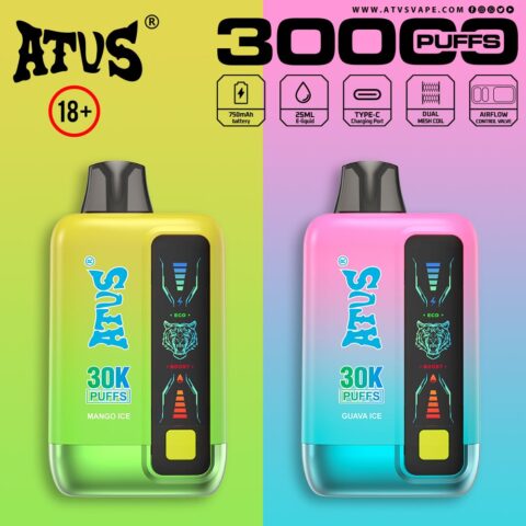 DE026 Vape jetable 30000 bouffées avec écran d'affichage LED et débit d'air réglable ATVS Vape