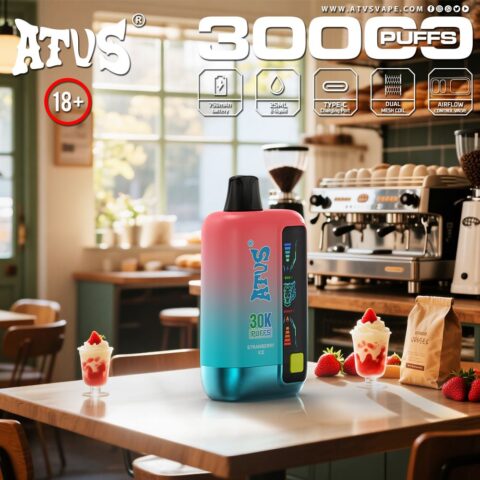 DE026 Vape jetable 30000 bouffées avec écran d'affichage LED et débit d'air réglable ATVS Vape