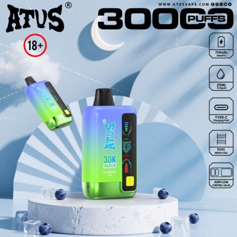 DE026 Vape jetable 30000 bouffées avec écran d'affichage LED et débit d'air réglable ATVS Vape