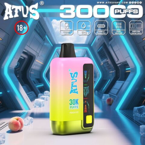 DE026 Vape jetable 30000 bouffées avec écran d'affichage LED et débit d'air réglable ATVS Vape