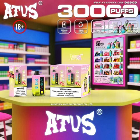 DE026 Vape jetable 30000 bouffées avec écran d'affichage LED et débit d'air réglable ATVS Vape