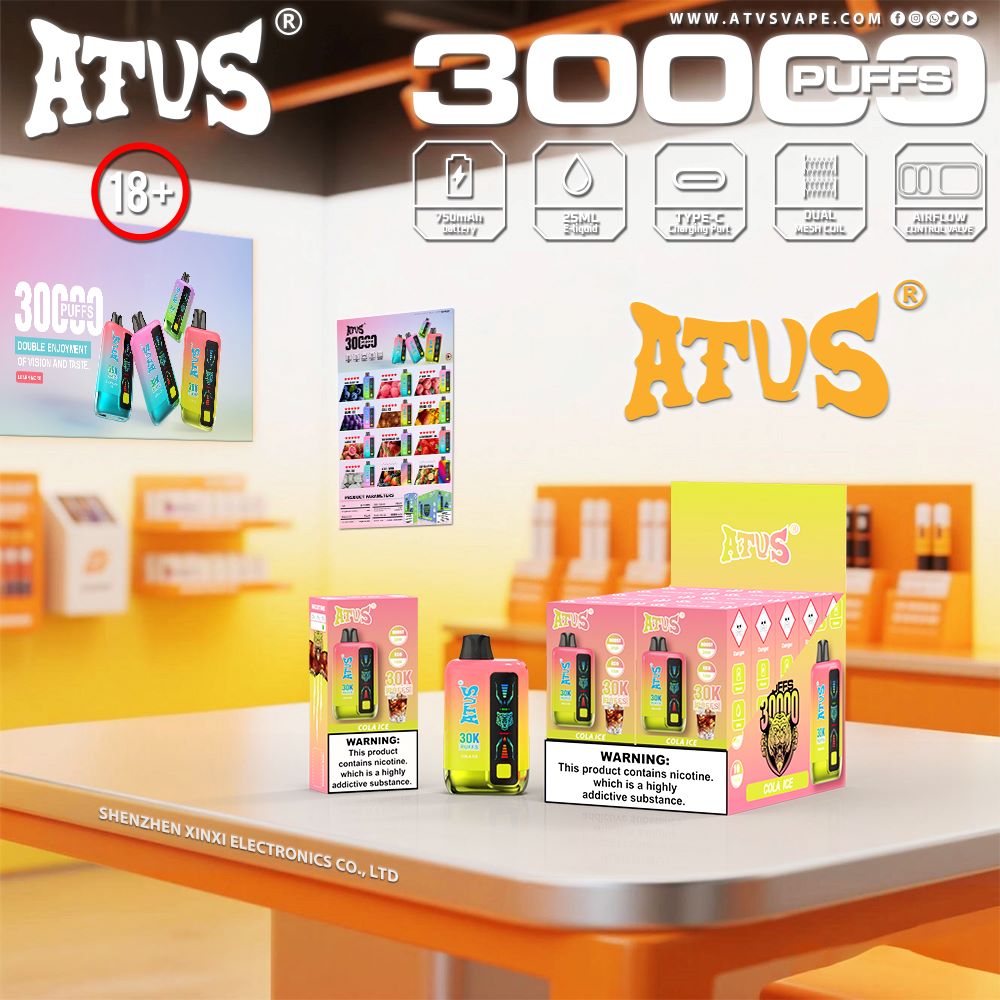 DE026 Vape jetable 30000 bouffées avec écran d'affichage LED et débit d'air réglable ATVS Vape