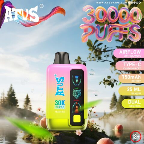 DE026 Vape jetable 30000 bouffées avec écran d'affichage LED et débit d'air réglable ATVS Vape