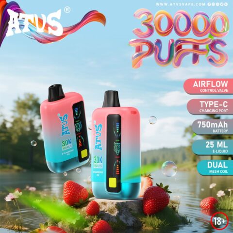 DE026 Vape jetable 30000 bouffées avec écran d'affichage LED et débit d'air réglable ATVS Vape