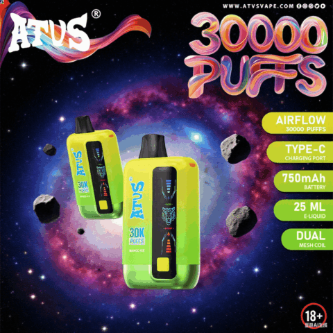 DE026 Vape jetable 30000 bouffées avec écran d'affichage LED et débit d'air réglable ATVS Vape