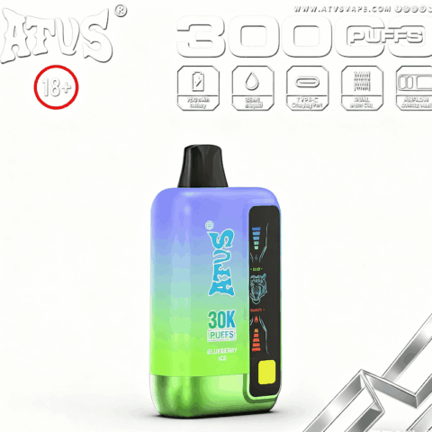 DE026 Vape jetable 30000 bouffées avec écran d'affichage LED et débit d'air réglable ATVS Vape