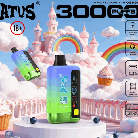 DE026 Vape jetable 30000 bouffées avec écran d'affichage LED et débit d'air réglable ATVS Vape