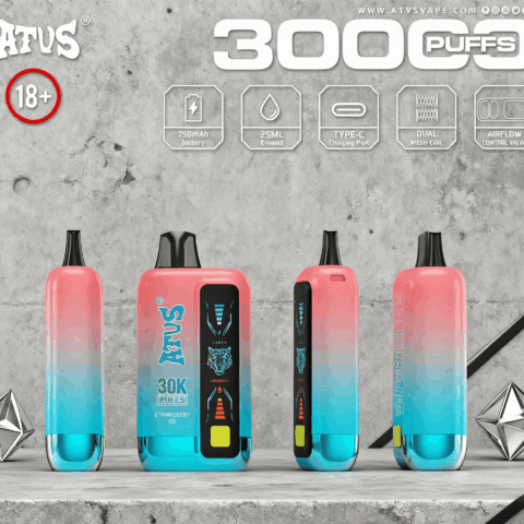 DE026 Vape jetable 30000 bouffées avec écran d'affichage LED et débit d'air réglable ATVS Vape