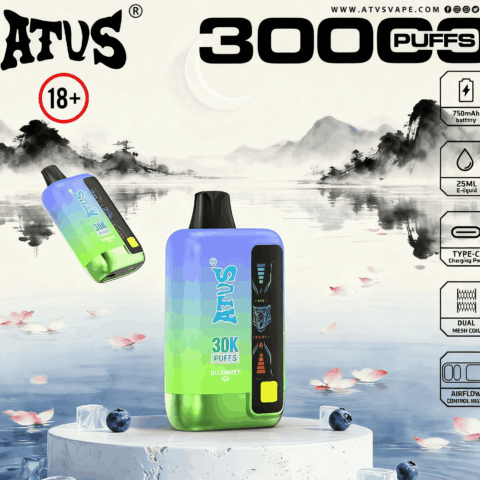 DE026 Vape jetable 30000 bouffées avec écran d'affichage LED et débit d'air réglable ATVS Vape
