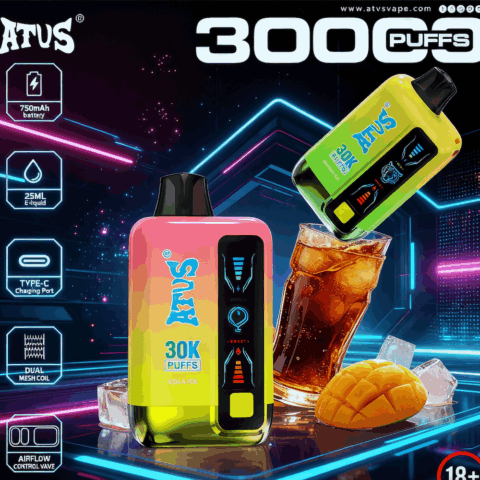 DE026 Vape jetable 30000 bouffées avec écran d'affichage LED et débit d'air réglable ATVS Vape