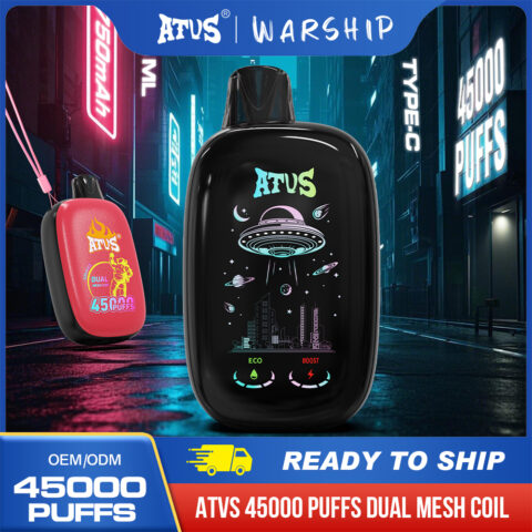 DE027 Vape jetable 45000 bouffées avec écran complet rechargeable et flux d'air réglable ATVS Vape