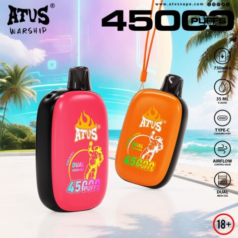 DE027 Vape jetable 45000 bouffées avec écran complet rechargeable et flux d'air réglable ATVS Vape