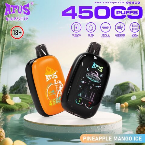 DE027 Vape jetable 45000 bouffées avec écran complet rechargeable et flux d'air réglable ATVS Vape