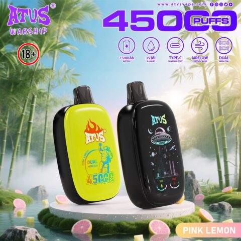 DE027 Vape jetable 45000 bouffées avec écran complet rechargeable et flux d'air réglable ATVS Vape