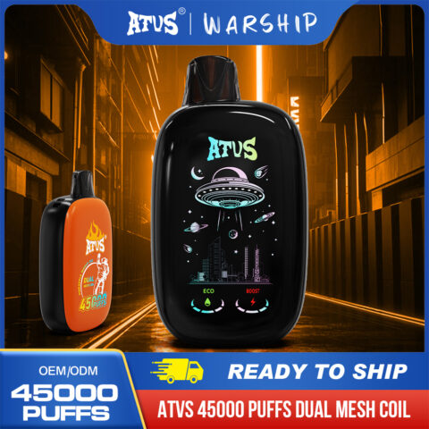 DE027 Vape jetable 45000 bouffées avec écran complet rechargeable et flux d'air réglable ATVS Vape