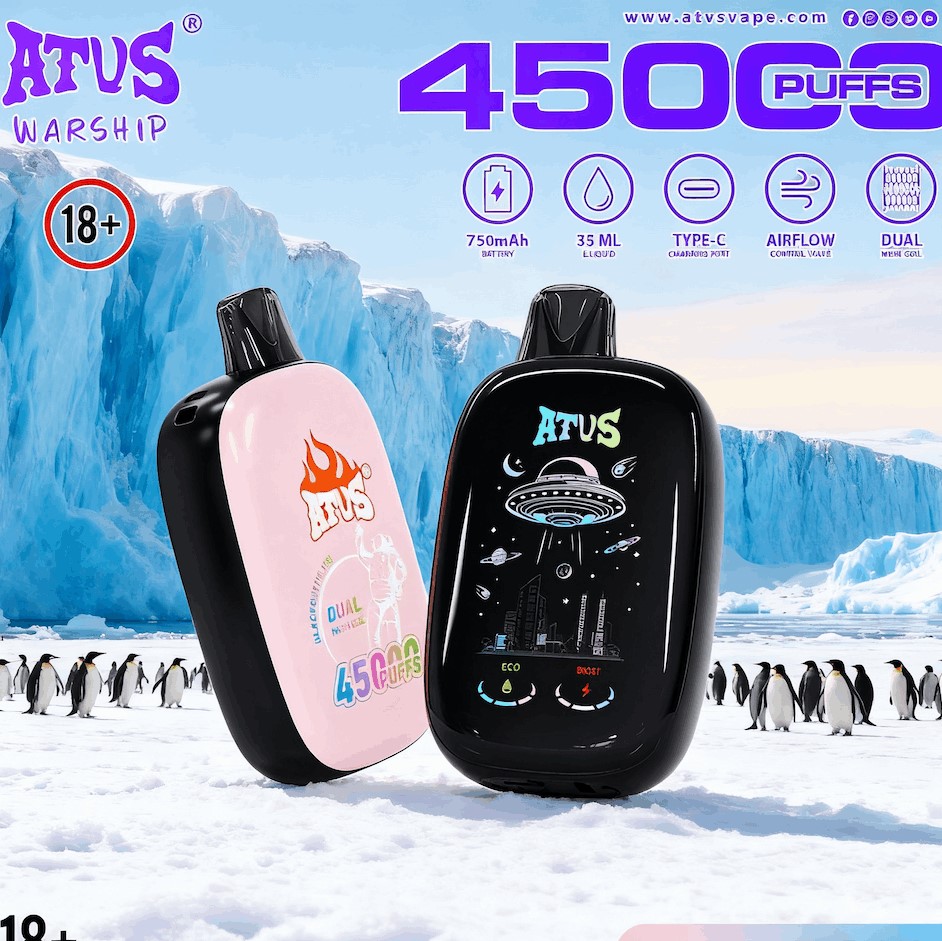 DE027 Vape jetable 45000 bouffées avec écran complet rechargeable et flux d'air réglable ATVS Vape