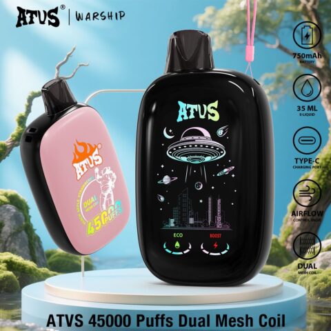 DE027 Vape jetable 45000 bouffées avec écran complet rechargeable et flux d'air réglable ATVS Vape