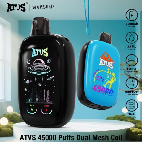 DE027 Vape jetable 45000 bouffées avec écran complet rechargeable et flux d'air réglable ATVS Vape