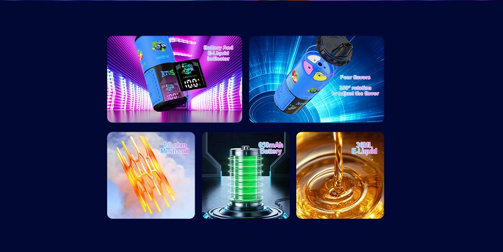 DE030 60000 Puffs Vape jetable avec écran intelligent et charge rapide saveur reglable ATVS Vape