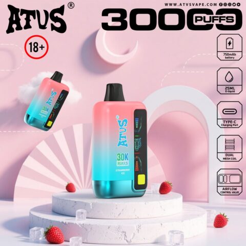 DE026 Vape jetable 30000 bouffées avec écran d'affichage LED et débit d'air réglable ATVS Vape