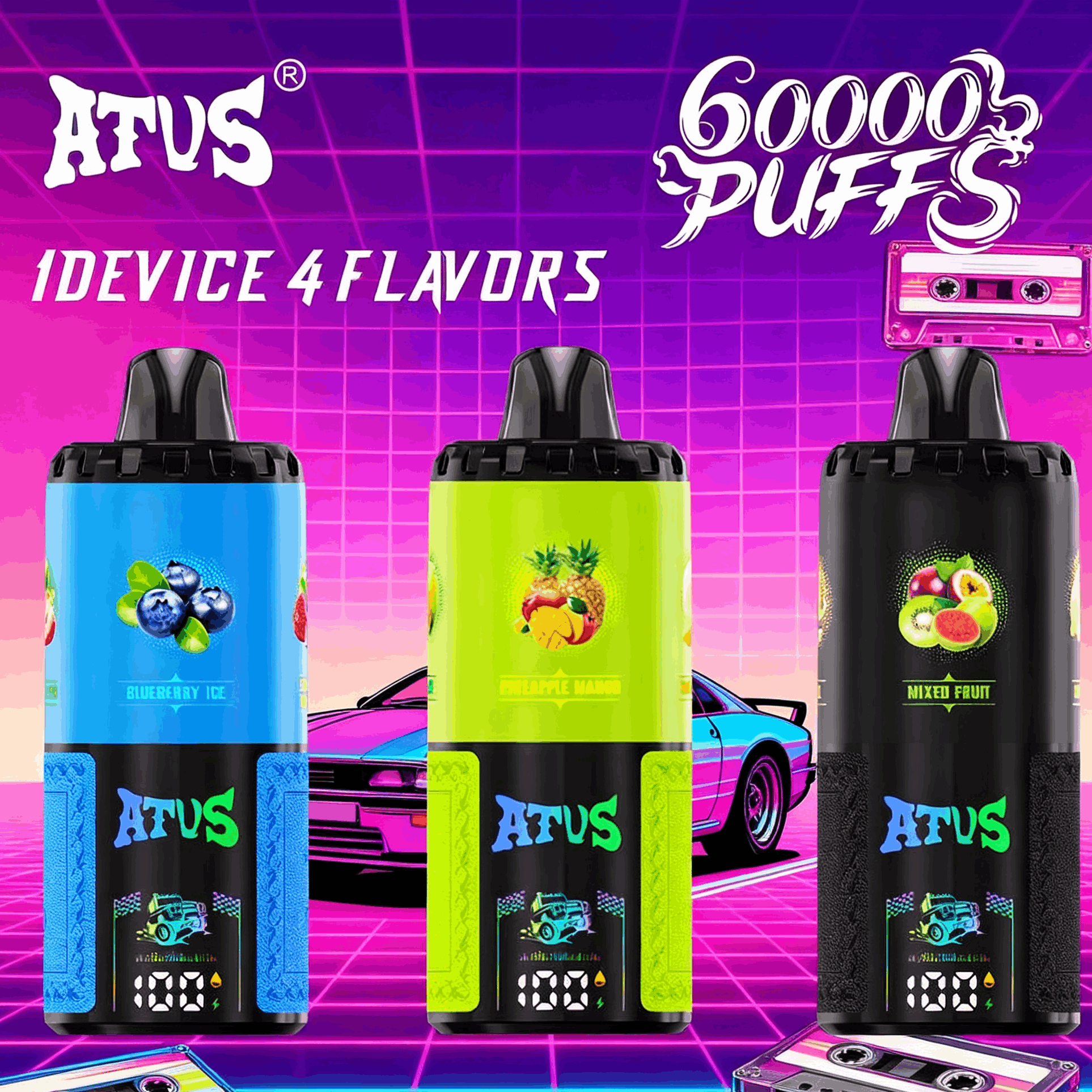 DE030 60000 Puffs Vape jetable avec écran intelligent et charge rapide saveur reglable ATVS Vape
