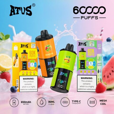 DE030 60000 Puffs Vape jetable avec écran intelligent et charge rapide saveur reglable ATVS Vape